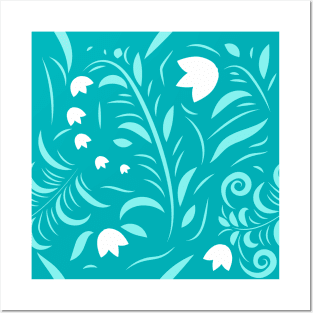 Floral pattern with flowers and leaves hohloma style Posters and Art